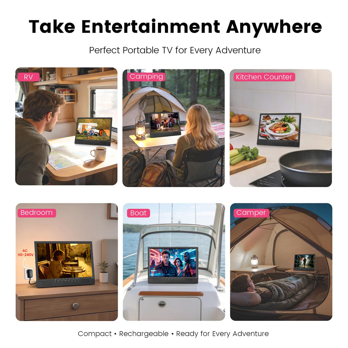 14 Inch Portable Rechargeable TV with Built-in Battery W1403