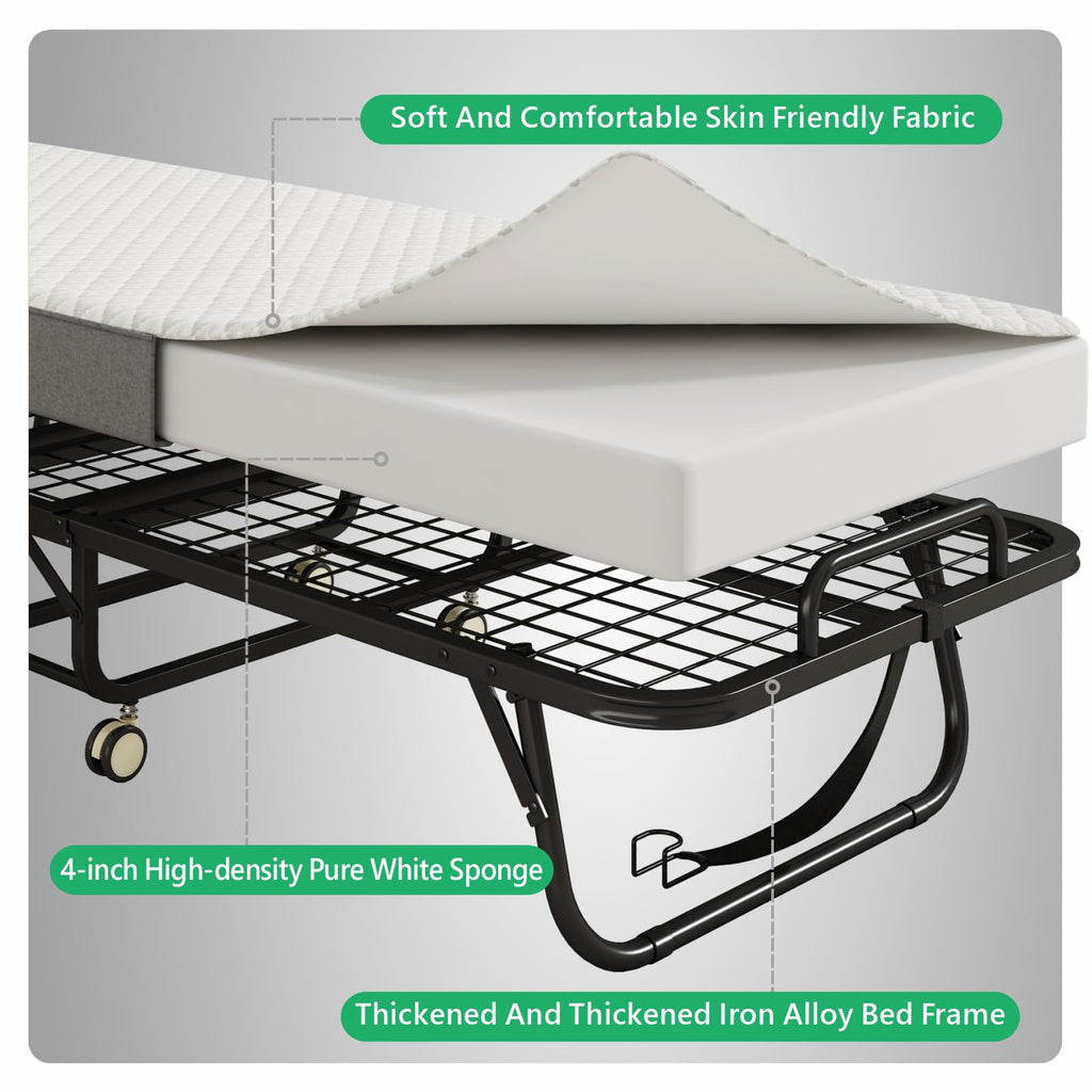 Folding Twin XL Size Bed with Memory Foam Mattress U9877