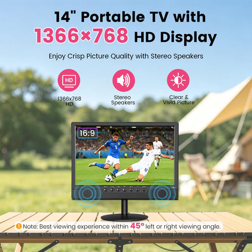 14 Inch Portable Rechargeable TV with Built-in Battery W1403