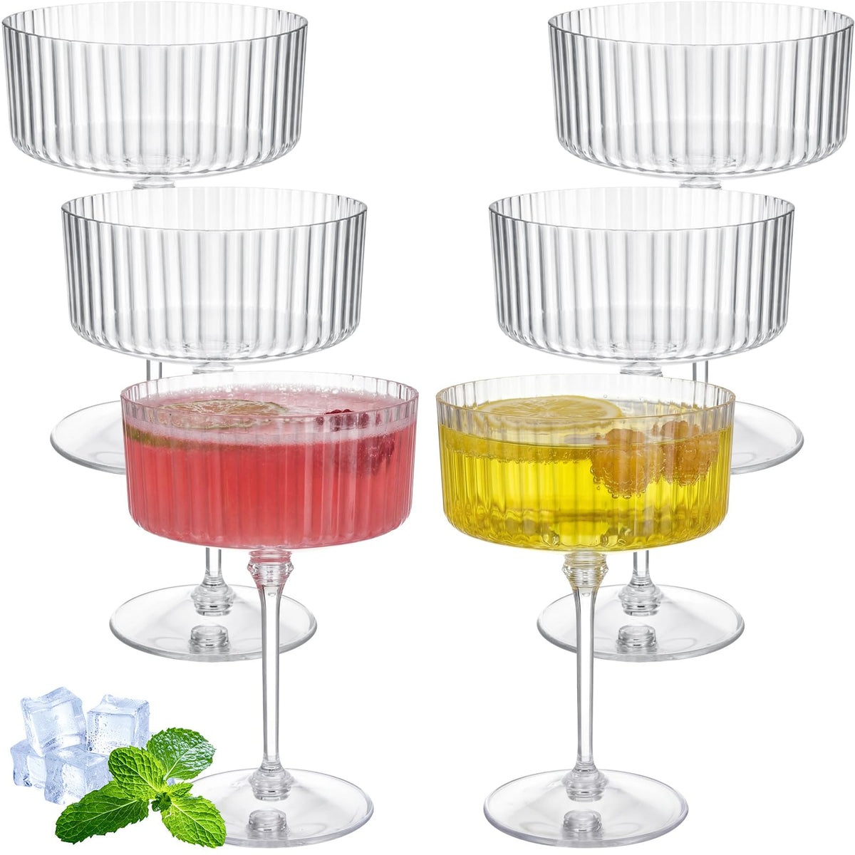 6 Pcs 10 oz Clear Plastic Martini Glasses Q284734