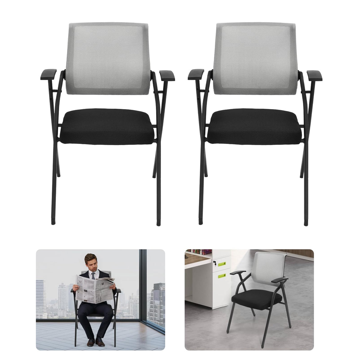 2 Pack Grey Mesh Office Chair with Arms N9163