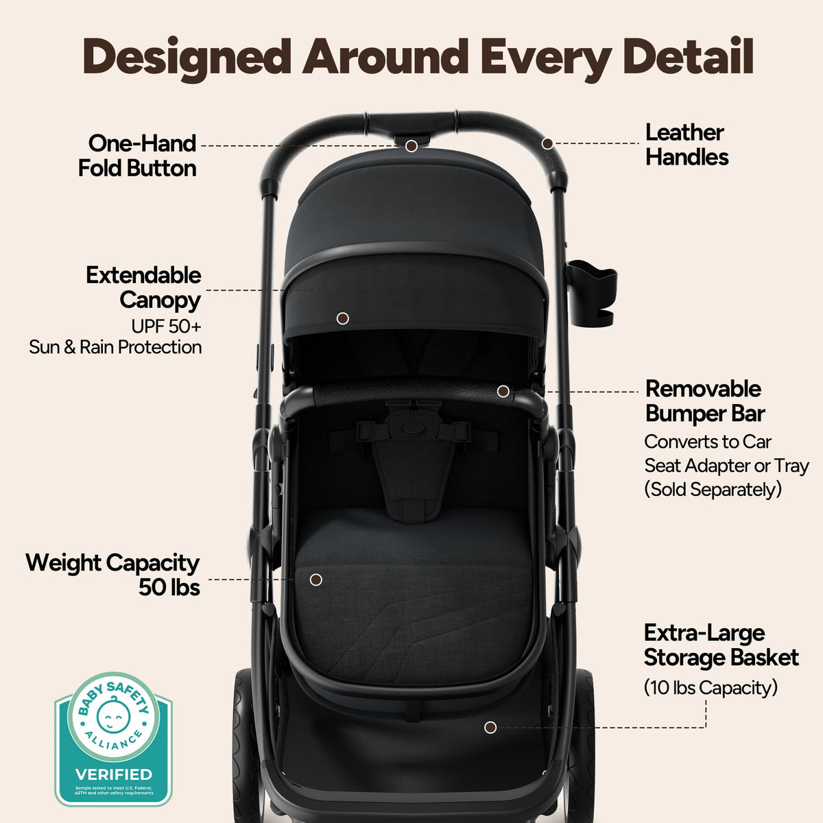 2-in-1 Bassinet Stroller Reversible Seat Black G1885