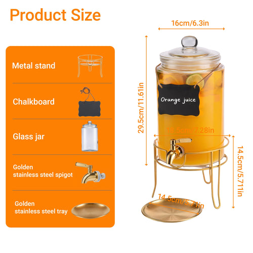 1 Gallon Glass Drink Dispenser with Stand A714