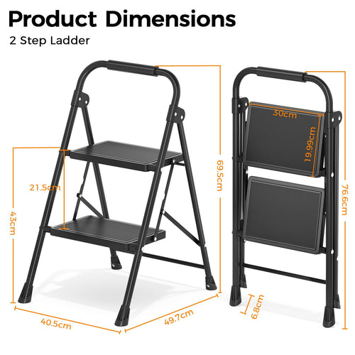 2 Step Folding Step Stool with Handrail Black Z8045