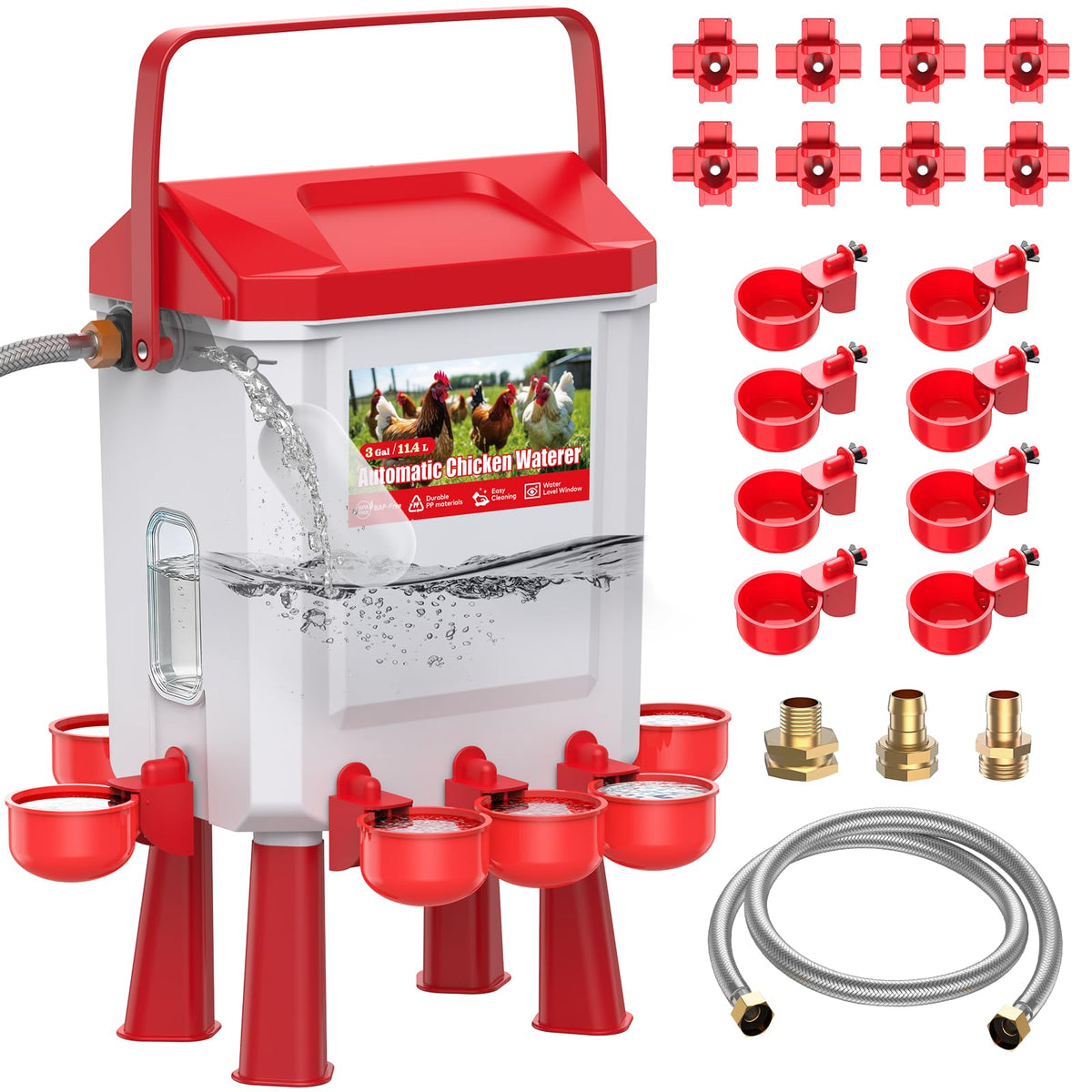 Automatic Chicken Waterer with Float Valve, 3 Gallons Q8668