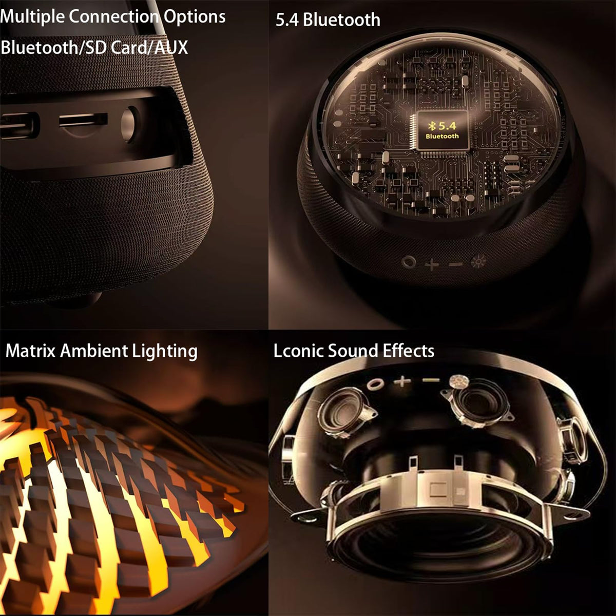 Black Portable Bluetooth Speaker with LED Night Light and Essential Oil Diffuser Z687545