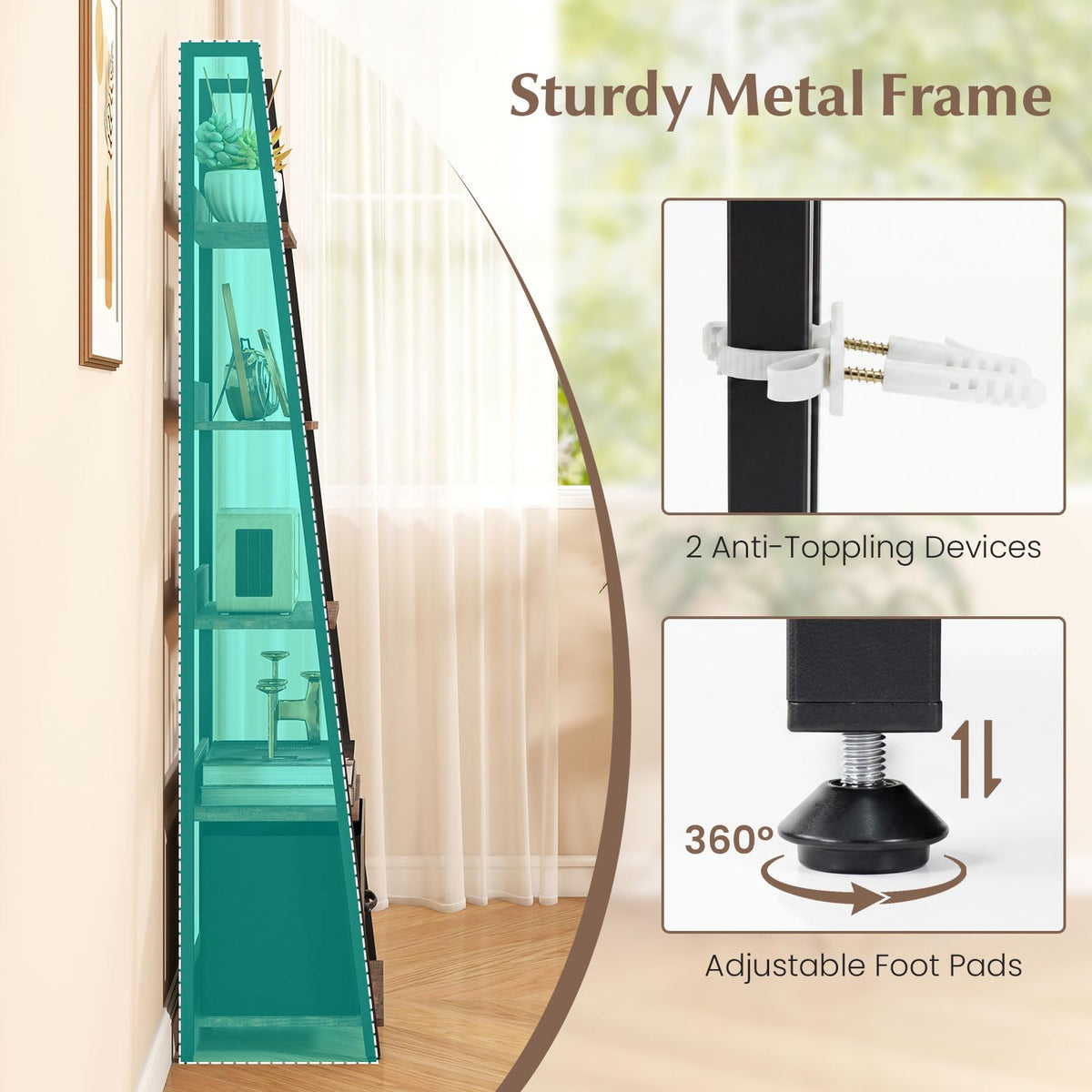 5-Tier Ladder Bookshelf with Fabric Drawer L26614