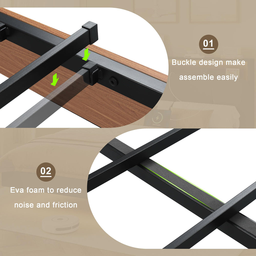 Full Size Floating Bed Frame with LED Light and Charging Station G8148
