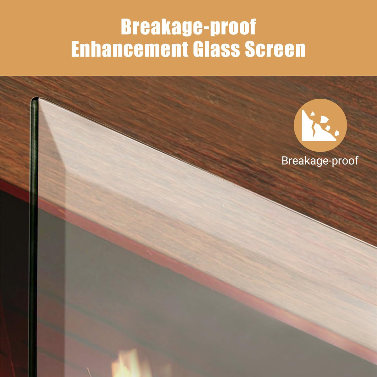 36 Inch Tempered Glass Fireplace Screen with Metal Black Base J769
