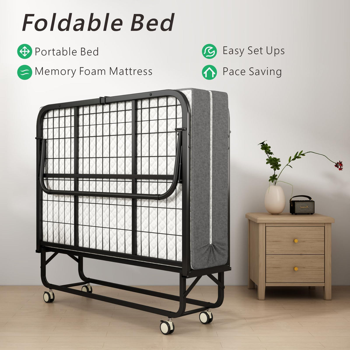 Folding Twin XL Size Bed with Memory Foam Mattress U9877