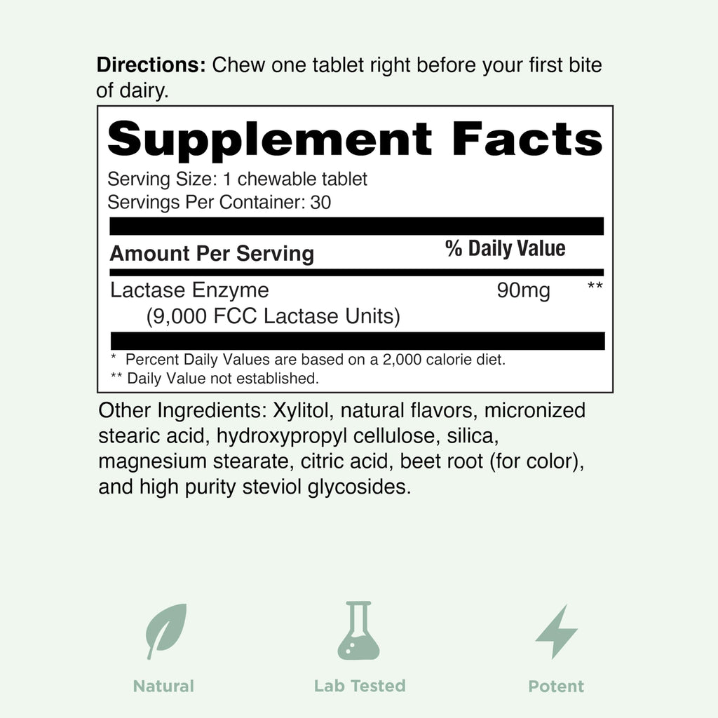 Strawberry Cream Flavor Lactase Enzyme 9000 FCC Chewables 30ct V314422