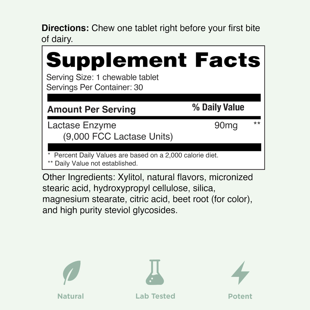 Strawberry Cream Flavor Lactase Enzyme 9000 FCC Chewables 30ct V314422