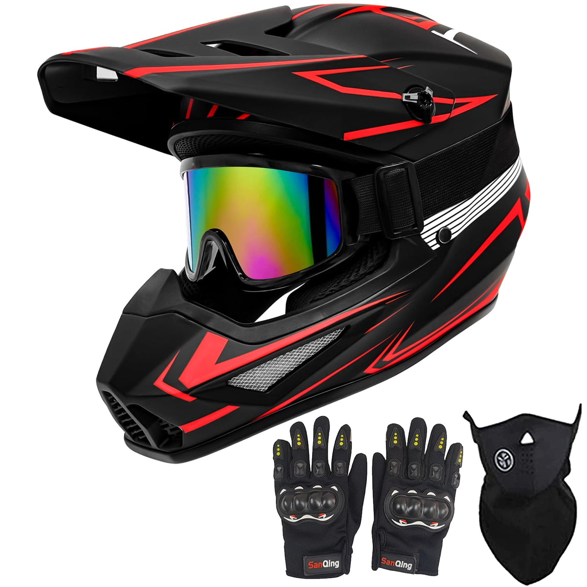 Youth Motorcross Helmet, Kids Dirt Bike Helmets-DOT Approved (Red, X-Large) B80765