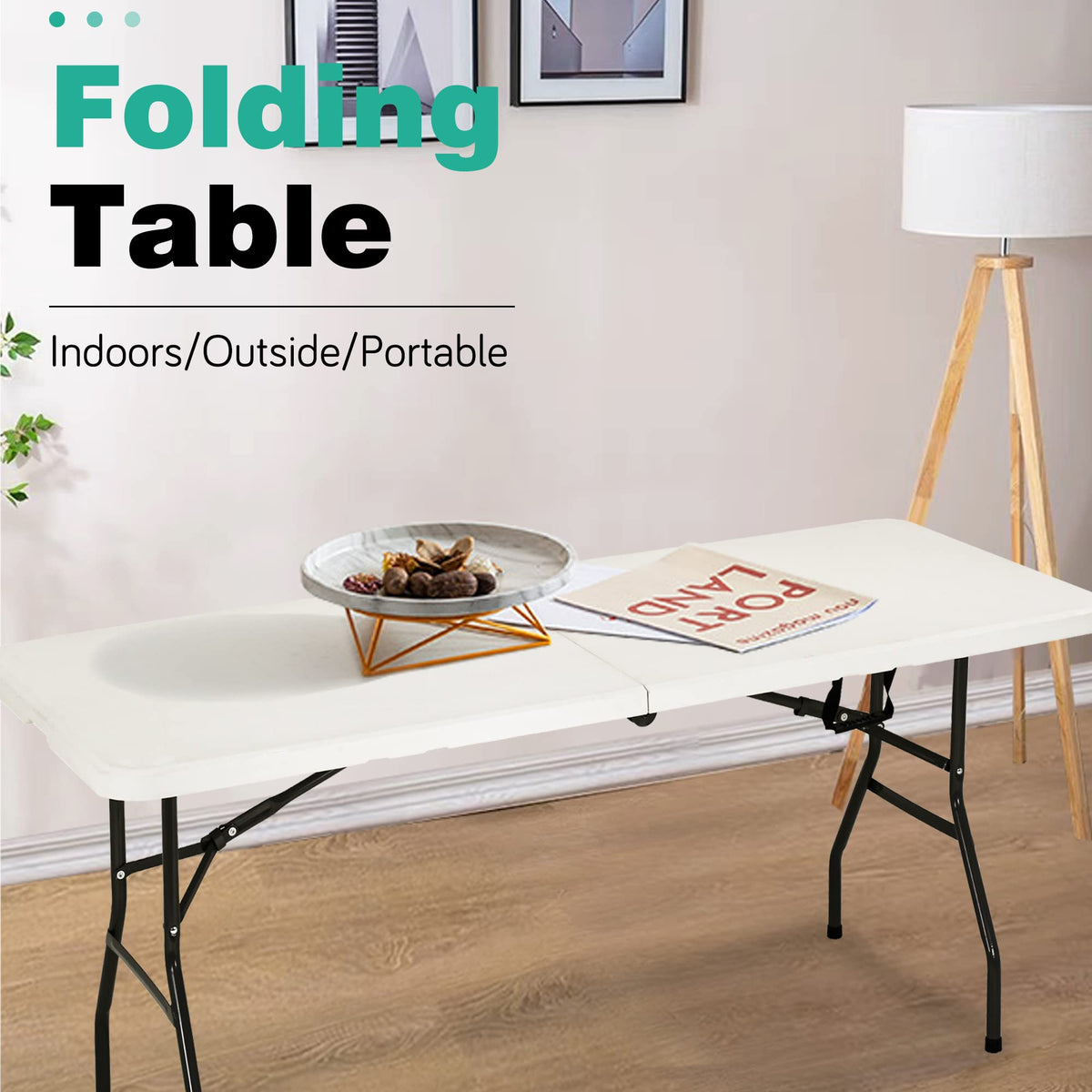 6FT White Portable Plastic Folding Table U528