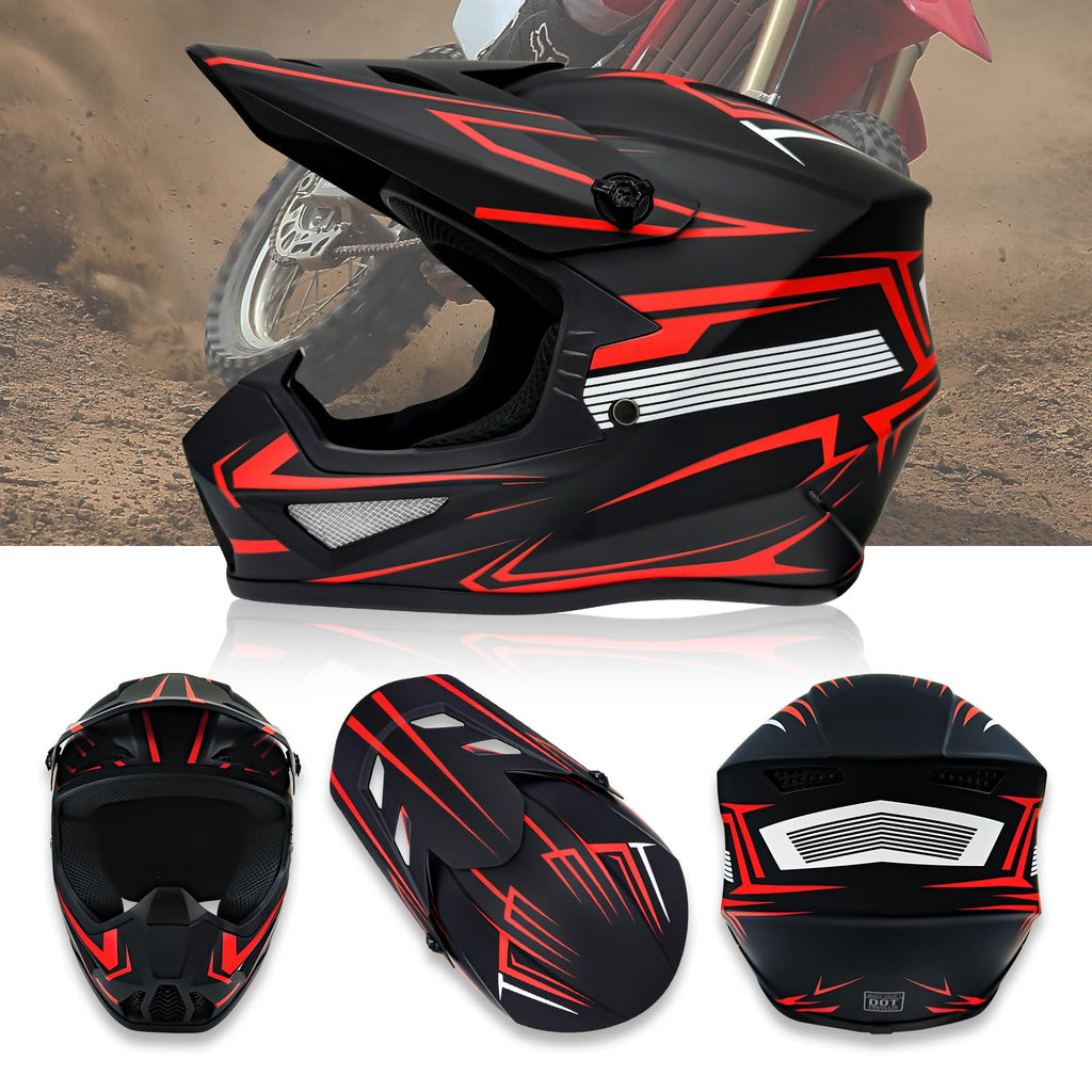 Youth Motorcross Helmet, Kids Dirt Bike Helmets-DOT Approved (Red, X-Large) B80765