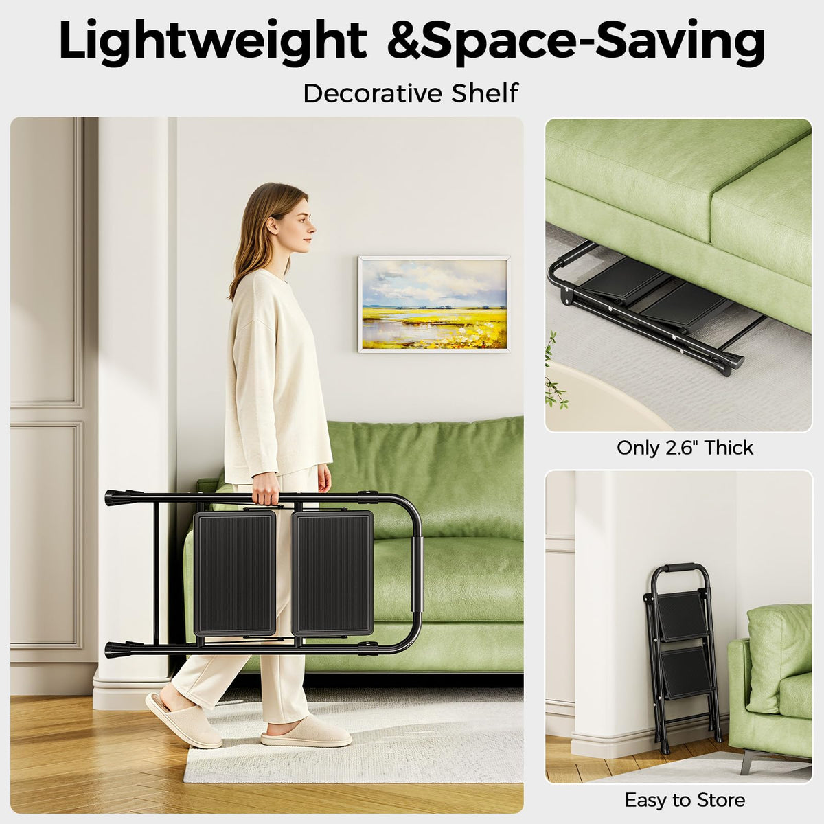 2 Step Folding Step Stool with Handrail Black Z8045