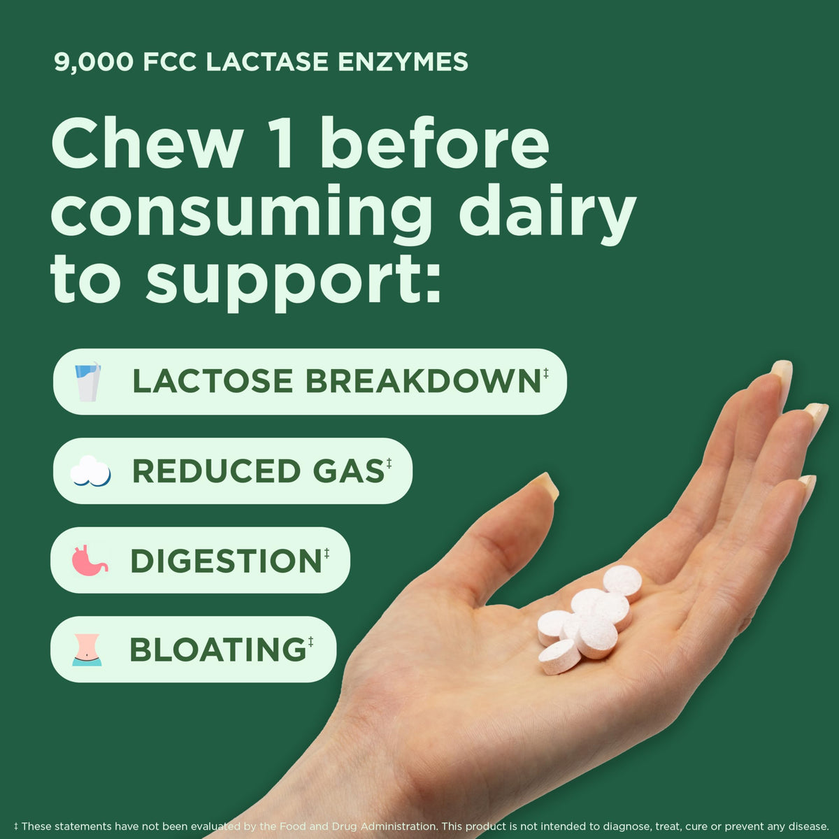Strawberry Cream Flavor Lactase Enzyme 9000 FCC Chewables 30ct V314422