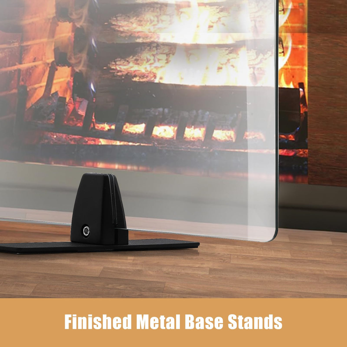 36 Inch Tempered Glass Fireplace Screen with Metal Black Base J769