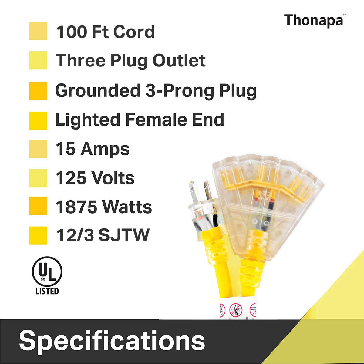 100 Foot Heavy Duty Yellow Extension Cord R117