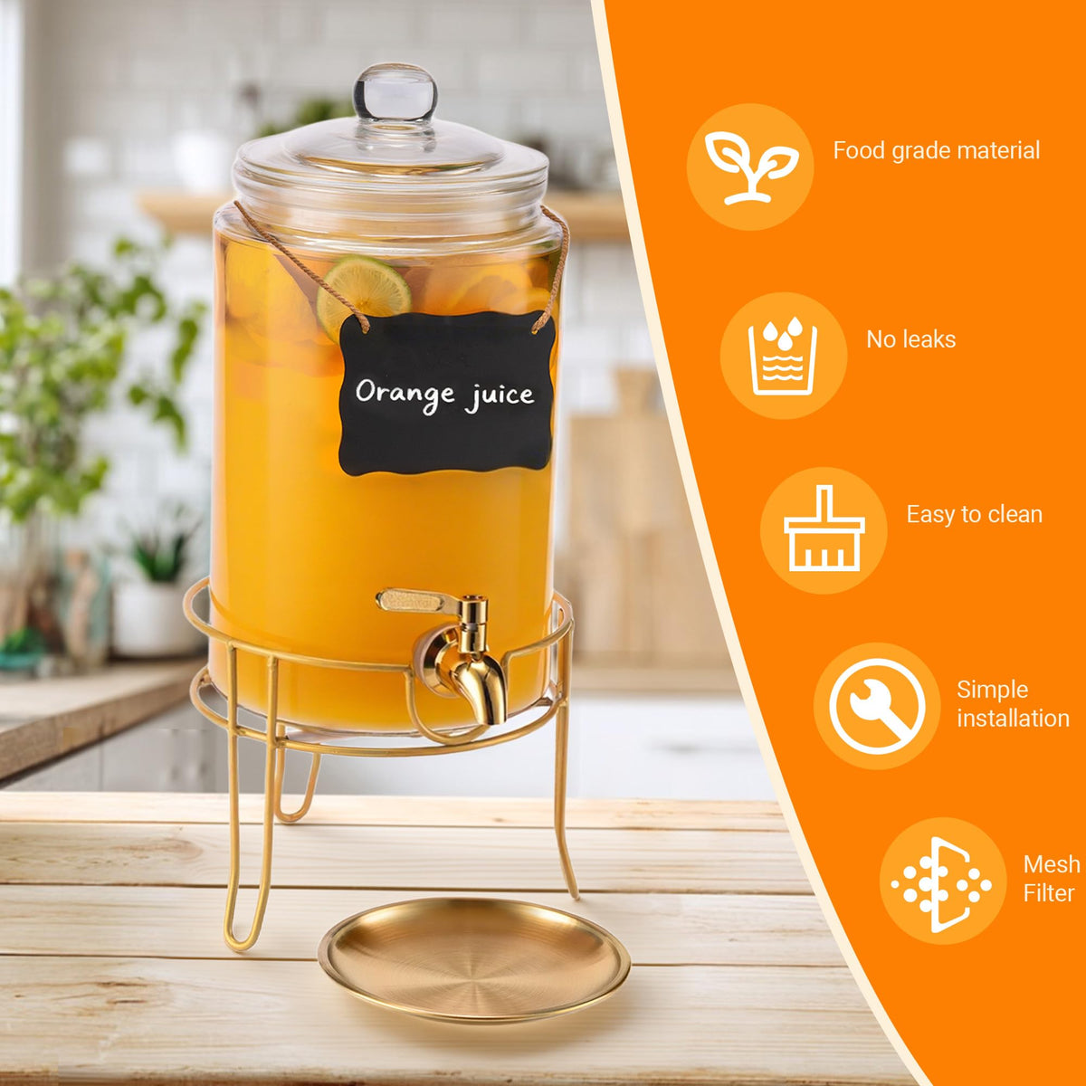 1 Gallon Glass Drink Dispenser with Stand A714