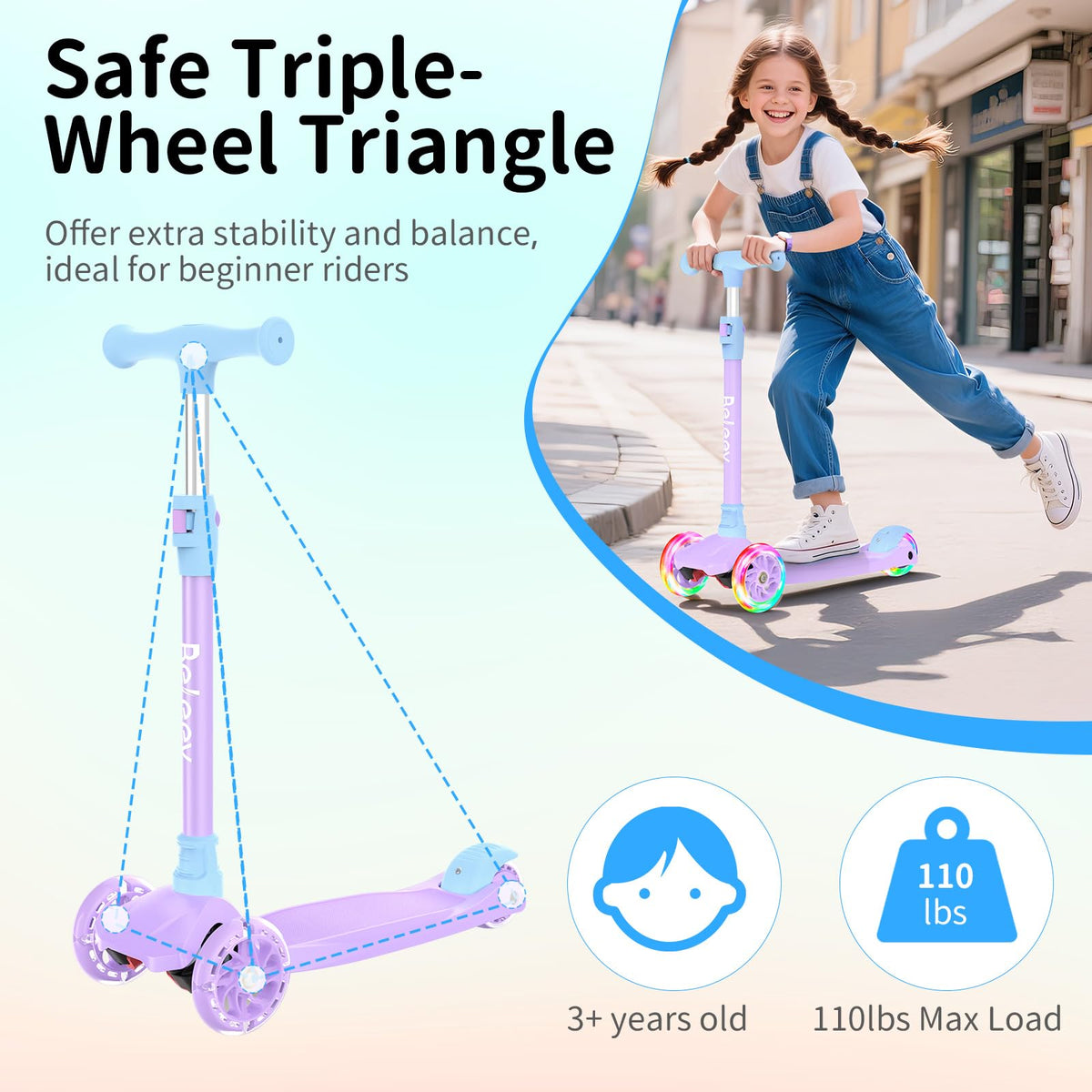 3 Wheel Kick Scooter with Light up Wheels A86193