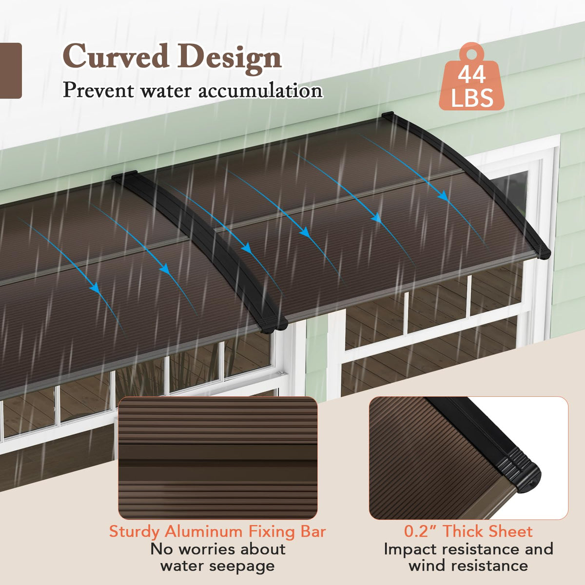 46" x 38" Polycarbonate Door Awning Canopy W425614