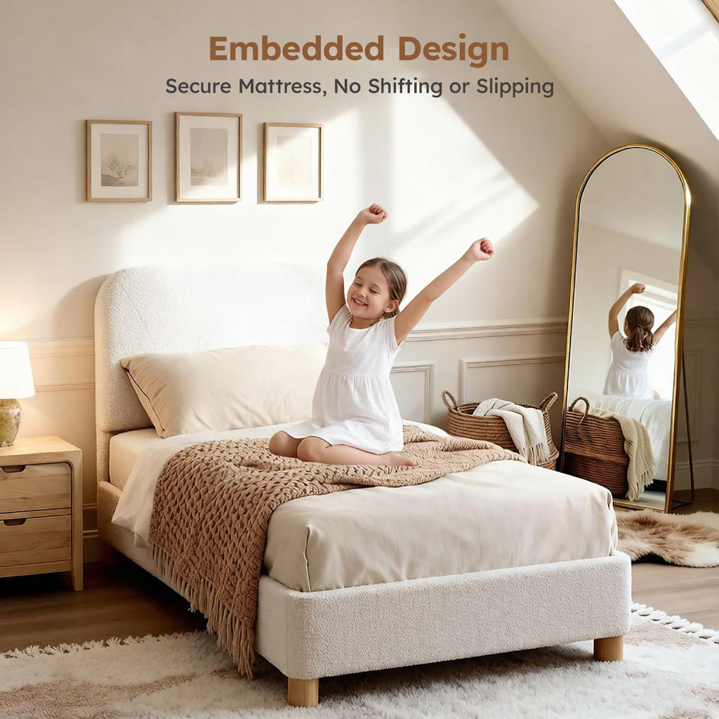 Twin Size Cream Boucle Platform Bed G35958