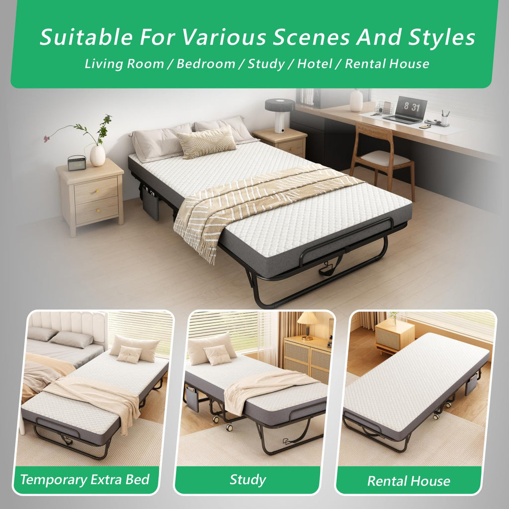 Folding Twin XL Size Bed with Memory Foam Mattress U9877