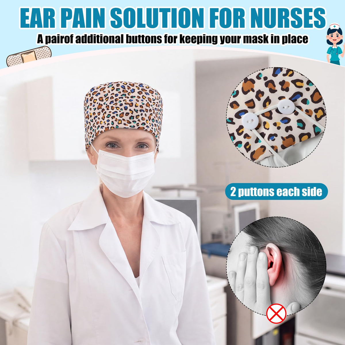 4 Pcs Nurse Scrub Caps B589