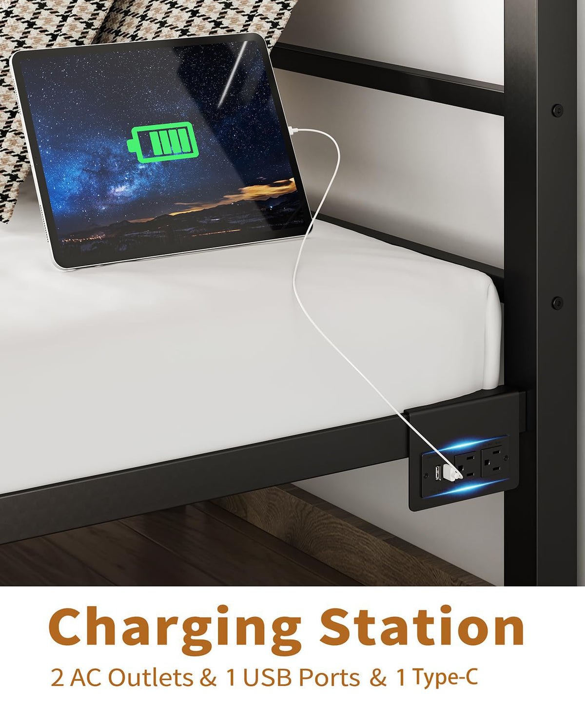 Black Twin Bed Frame with LED Lights and Charging Station O495