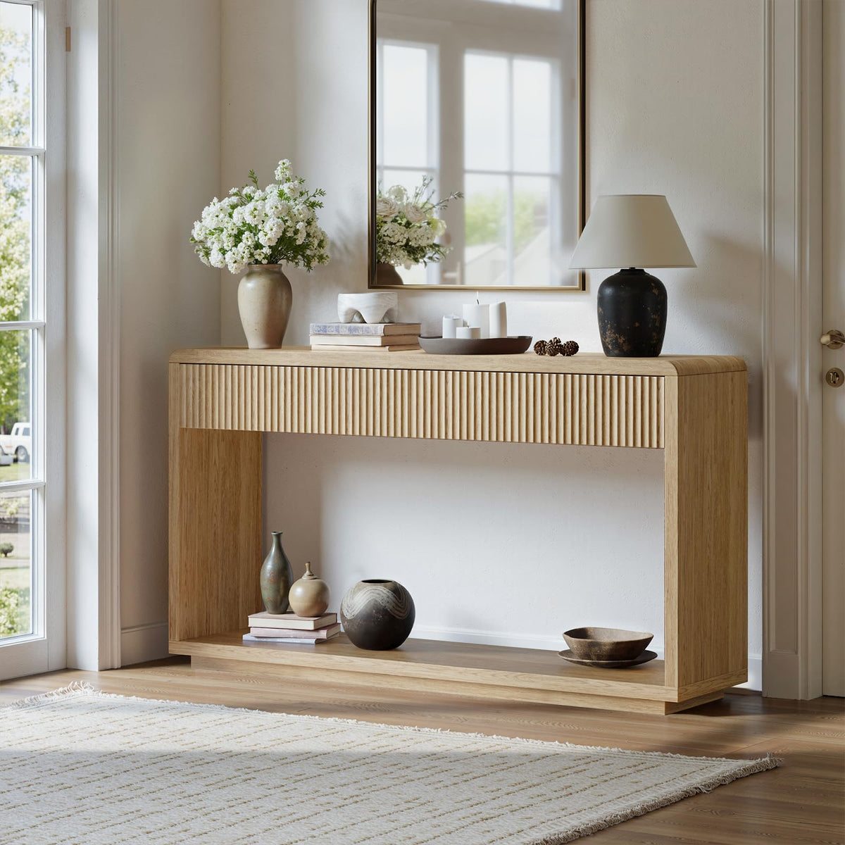 59'' Oak Console Table with Drawers V656