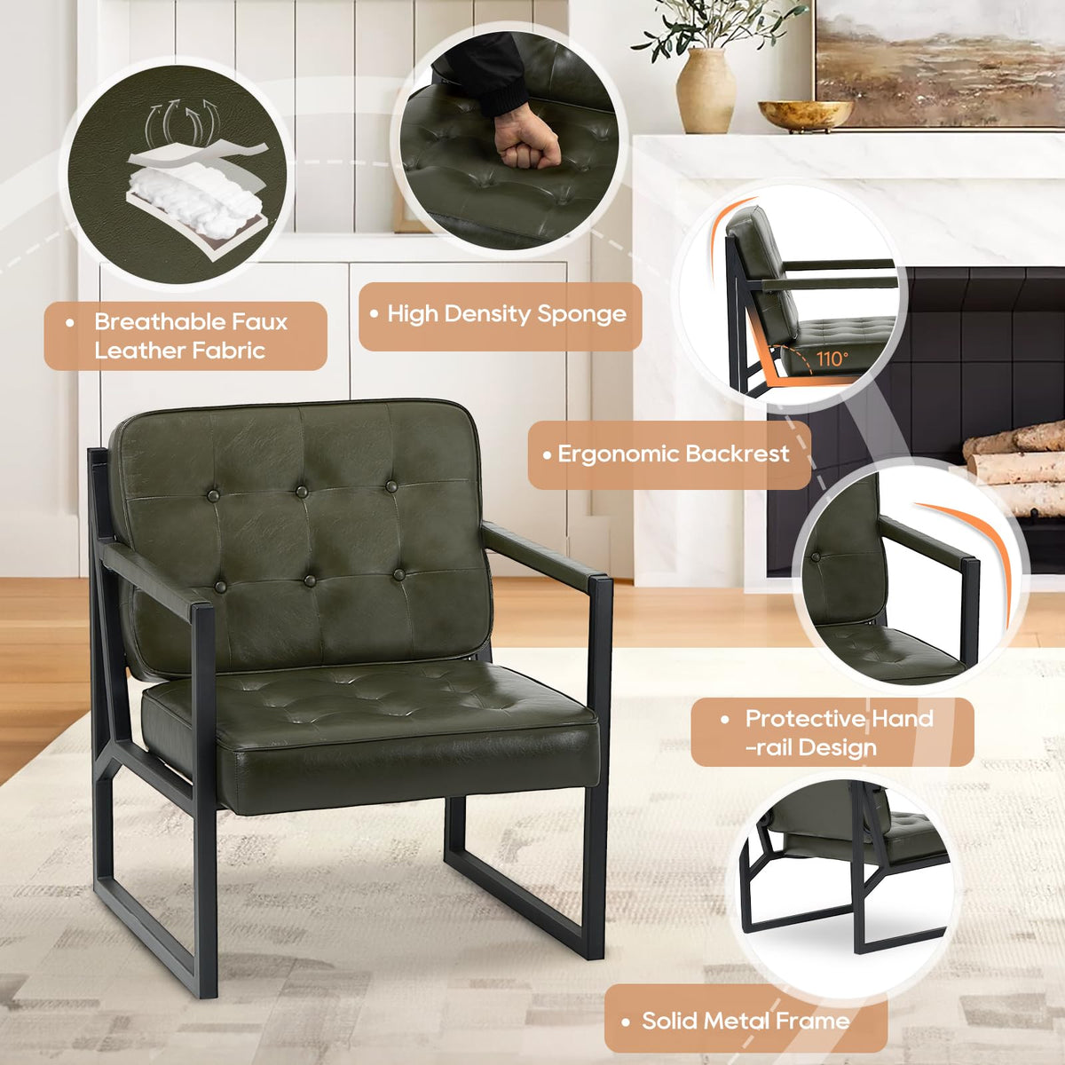 Green Leather Accent Chair Set of 2 O1495