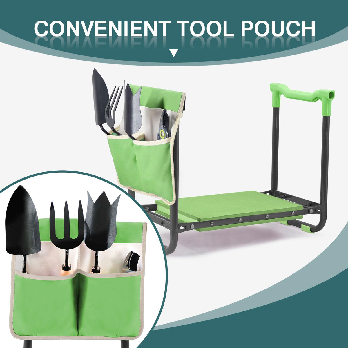 Foldable Garden Kneeler and Seat with Tool Storage Pouch M55212
