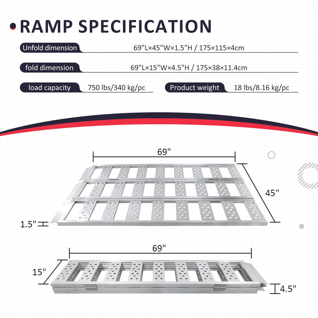 Full Width Aluminum Tri-Fold Loading Ramps with Treads Z84820
