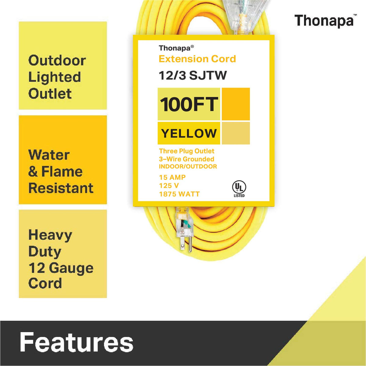 100 Foot Heavy Duty Yellow Extension Cord R117