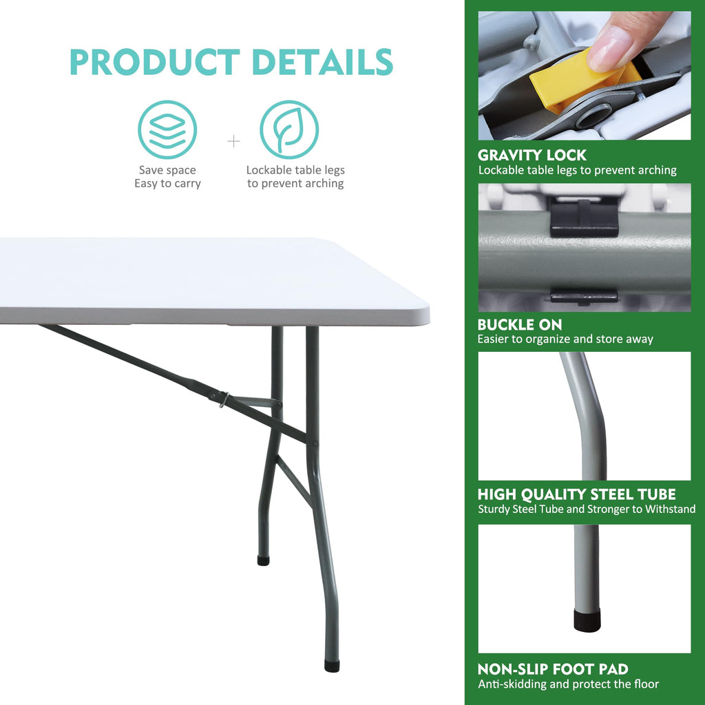 White 6FT Foldable Plastic Table V2254