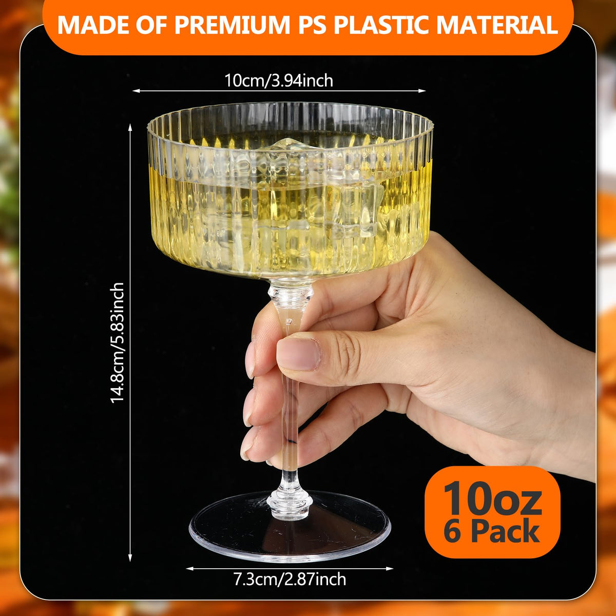 6 Pcs 10 oz Clear Plastic Martini Glasses Q284734