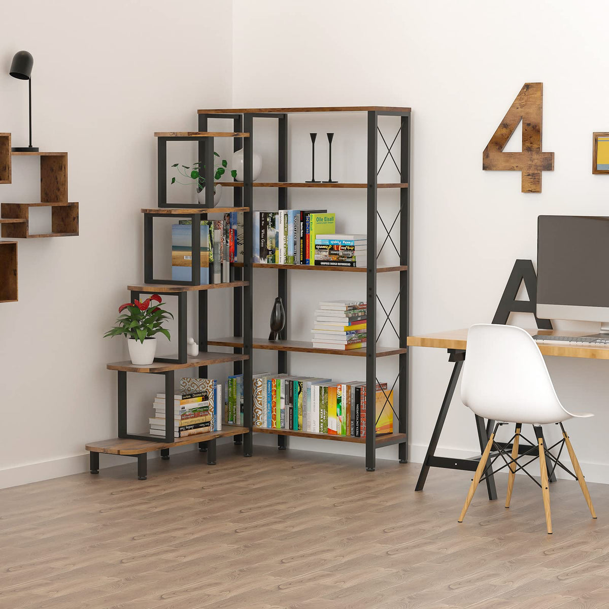 Large Reversible 5 Tier Corner Bookshelf V8337