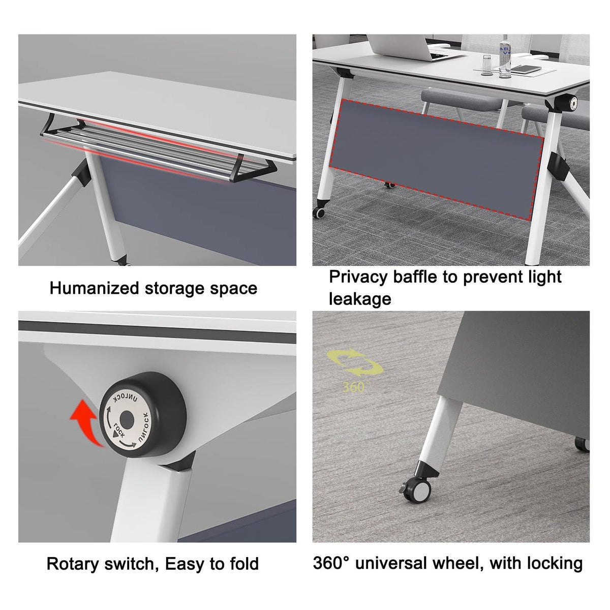 Portable Folding Conference Table with Storage and Wheels B9029