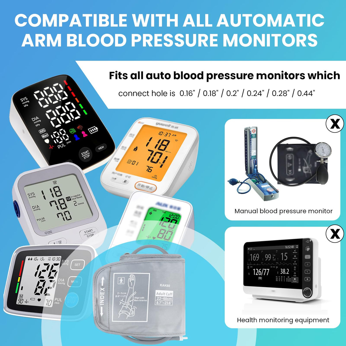 Extra Large Blood Pressure Cuff Replacement, 8.7"-23.6" Adjustable Upper Arm Cuff V436850