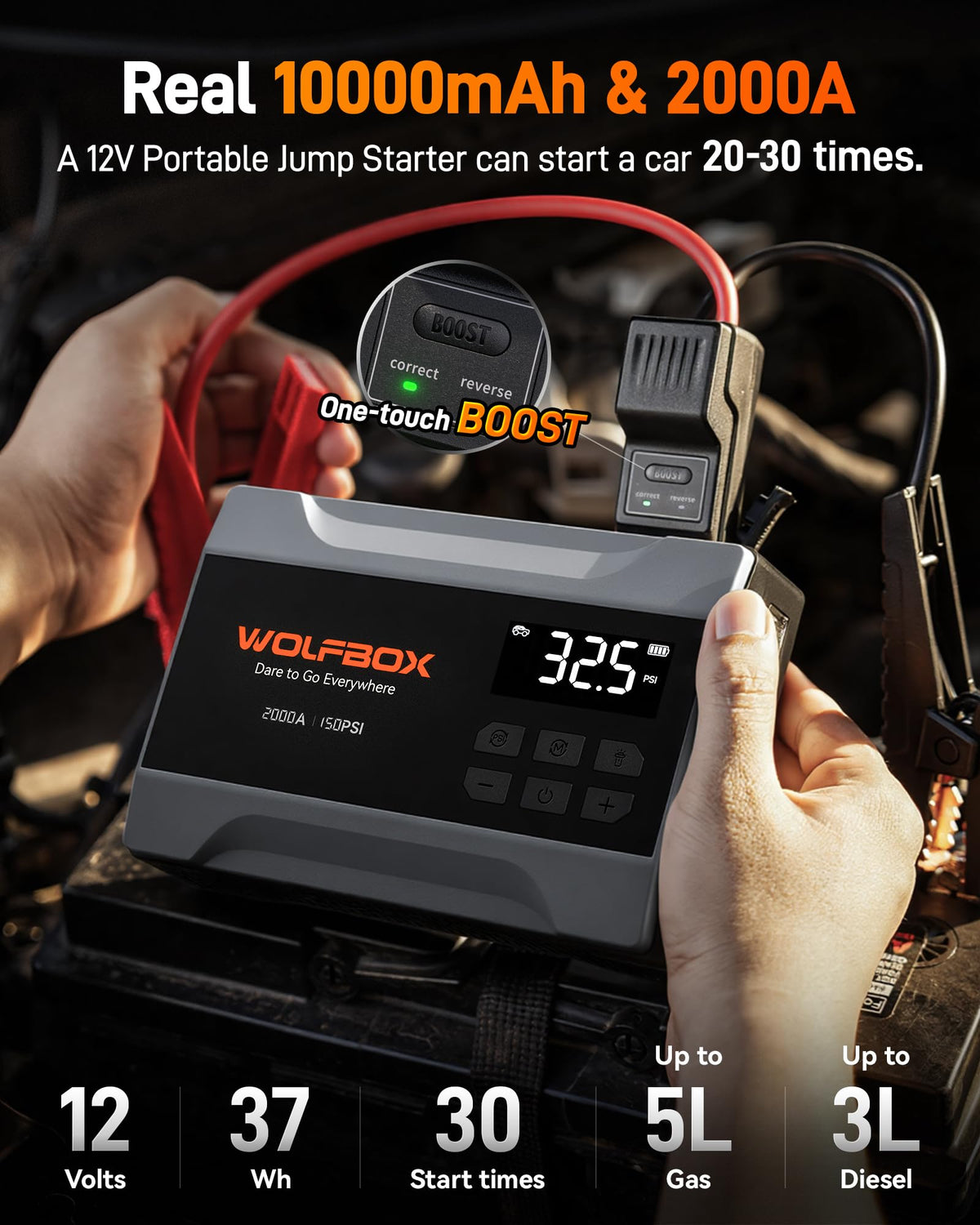 2000A Portable 12V Jump Starter with Air Compressor I8400
