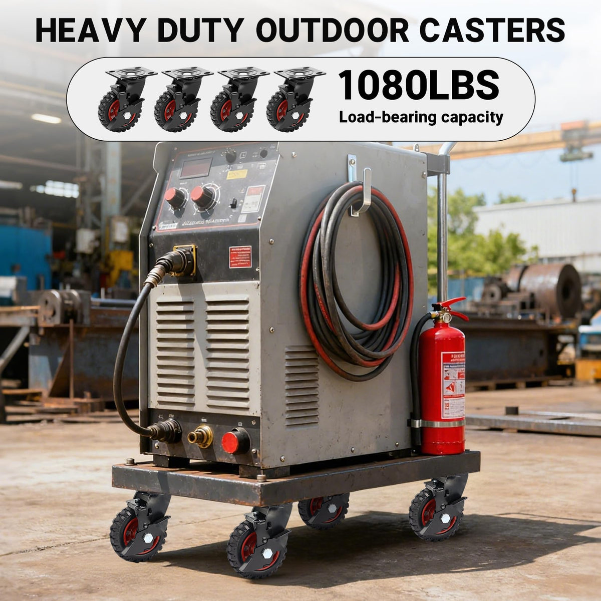 5 Inch Heavy Duty Rubber Casters Set of 4 with Brake V5801