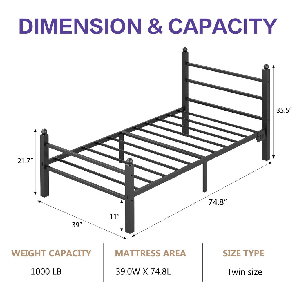 Black Twin Bed Frame with LED Lights and Charging Station O495
