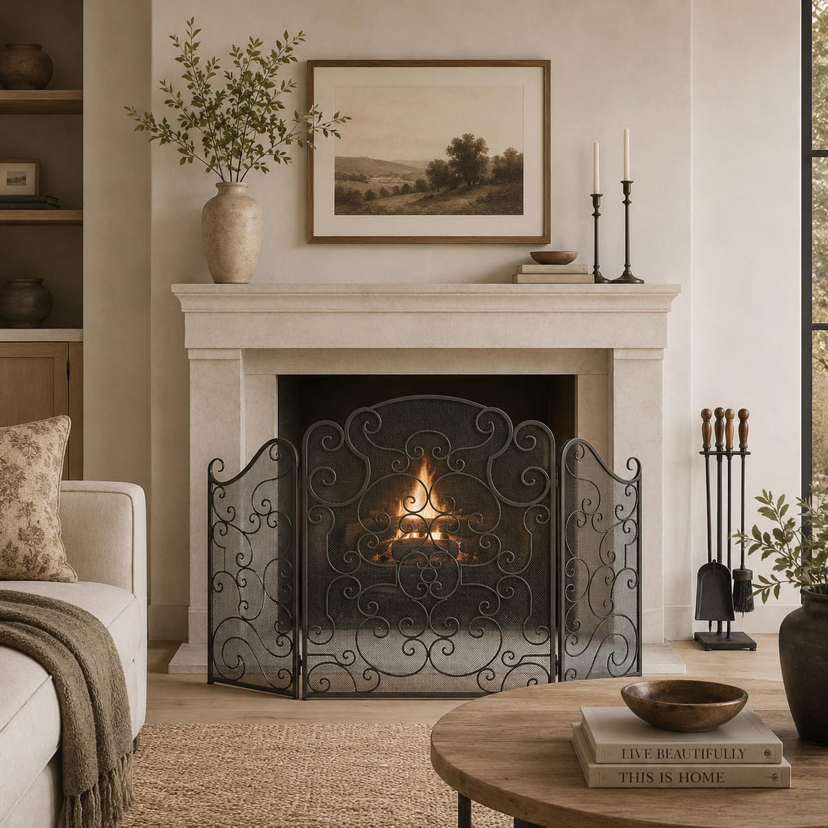 Metal 3 Panel Fireplace Screen Q17495