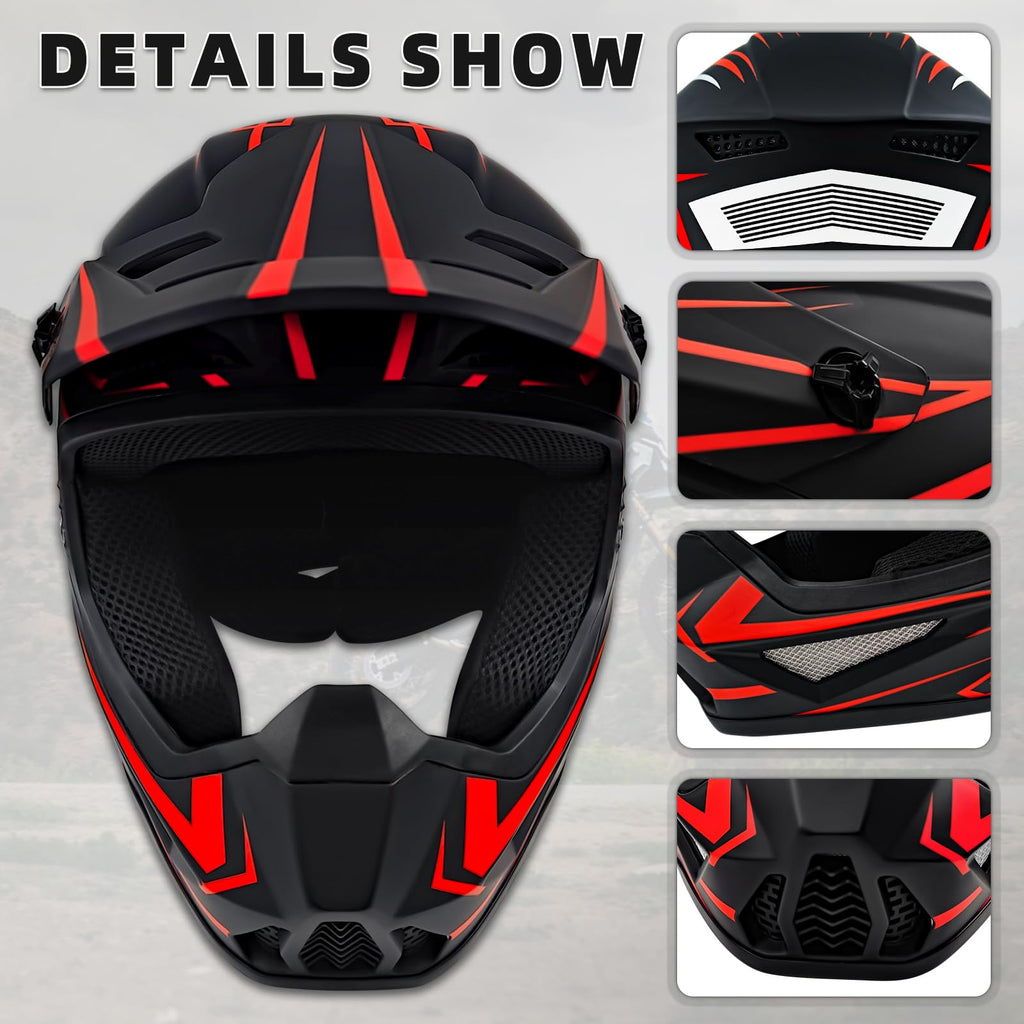 Youth Motorcross Helmet, Kids Dirt Bike Helmets-DOT Approved (Red, X-Large) B80765