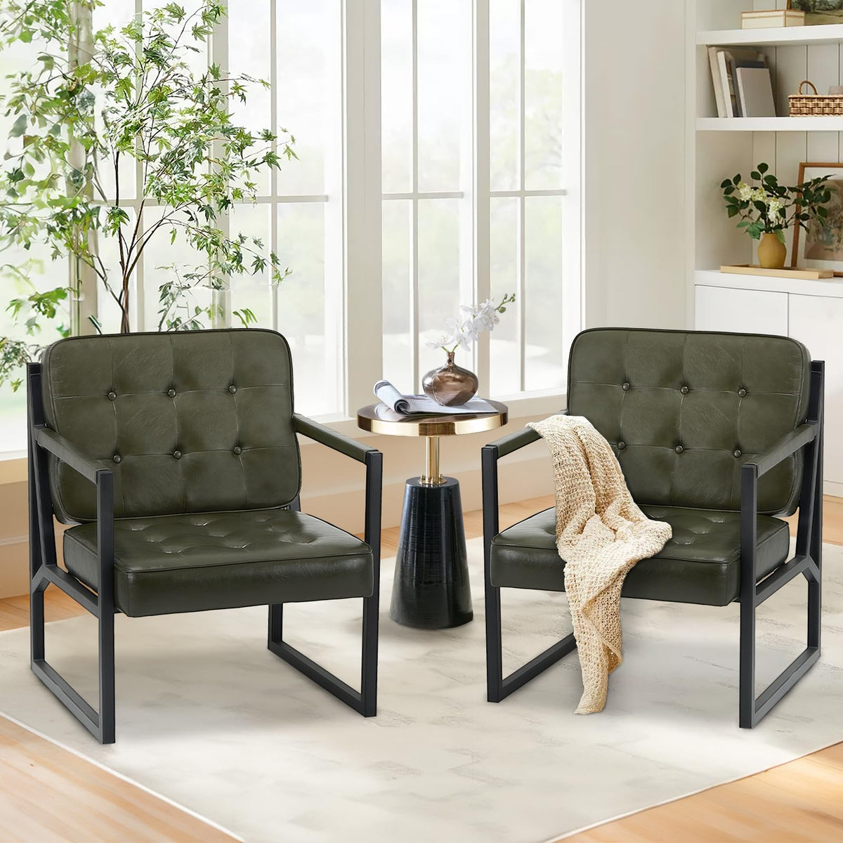 Green Leather Accent Chair Set of 2 O1495