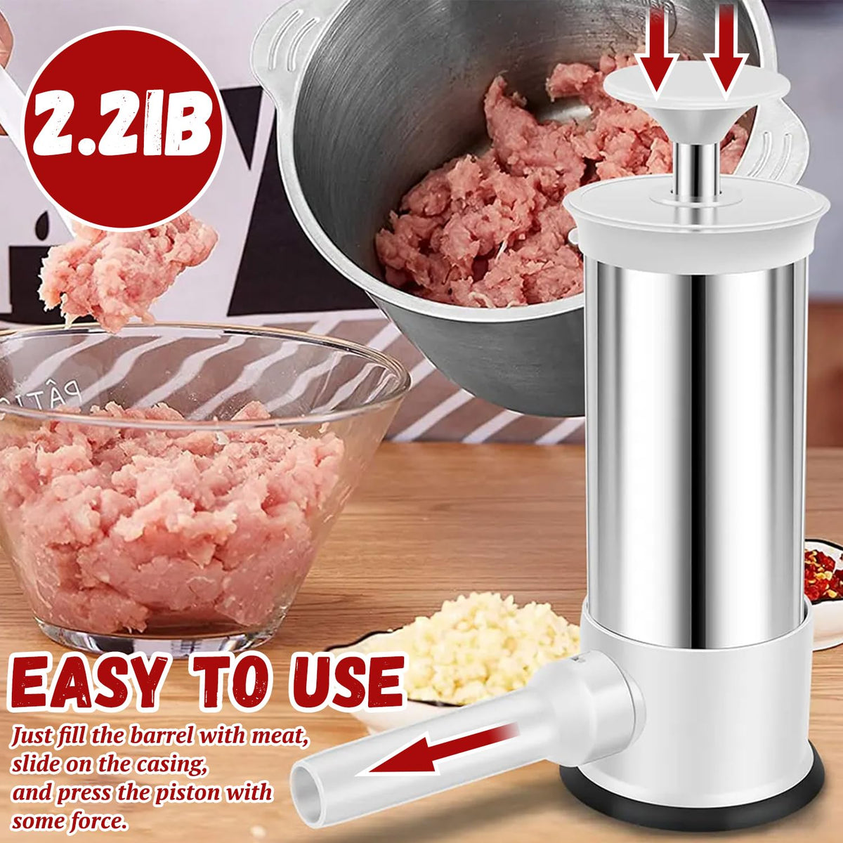 2.2lb Stainless Steel Sausage Stuffer with 4 Stuffing Tubes N88318