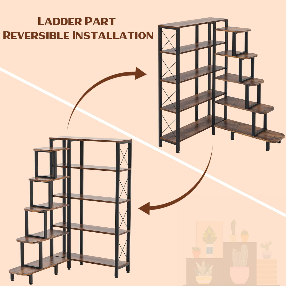 Large Reversible 5 Tier Corner Bookshelf V8337