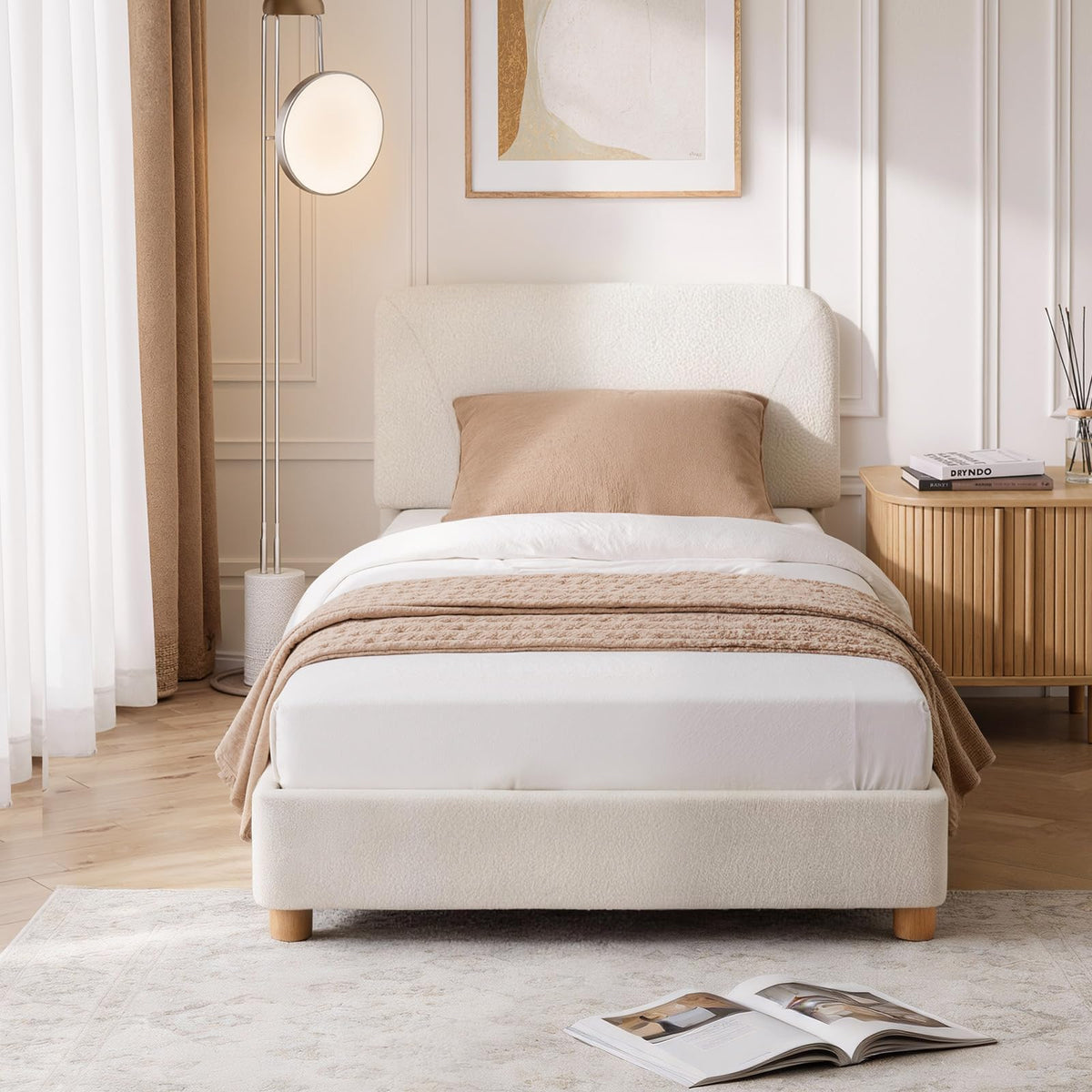 Twin Size Cream Boucle Platform Bed G35958