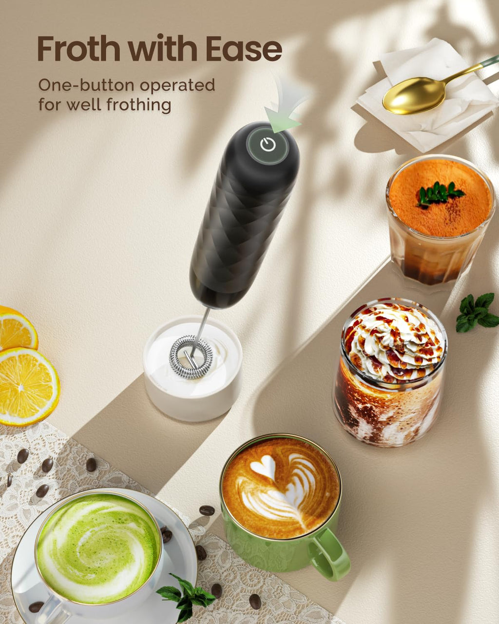 Rechargeable Milk Frother with Detachable Wand Y382065